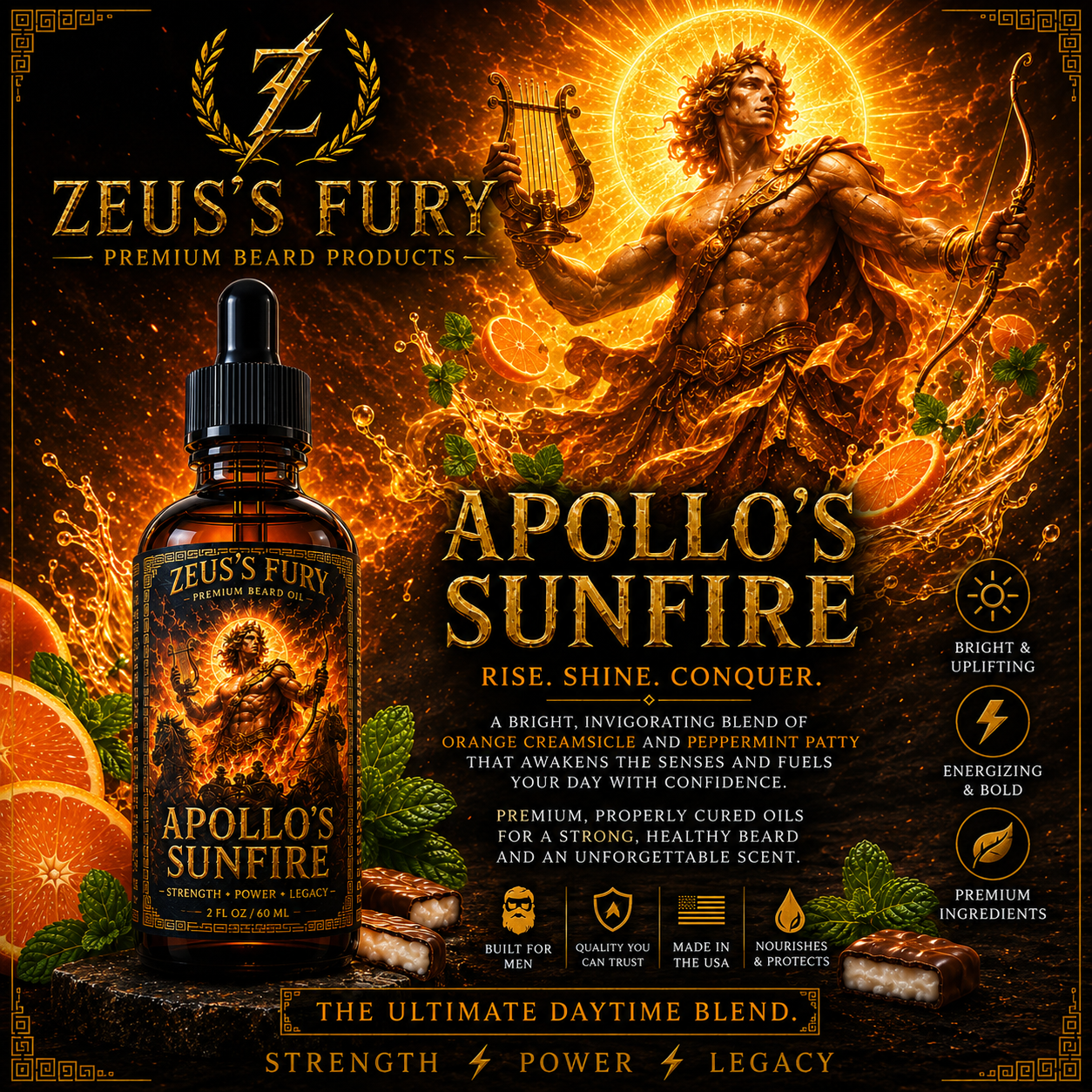 Apollo's Sunfire 2 ounce (60ml) Beard Oil Bottle (6/3 backorder)