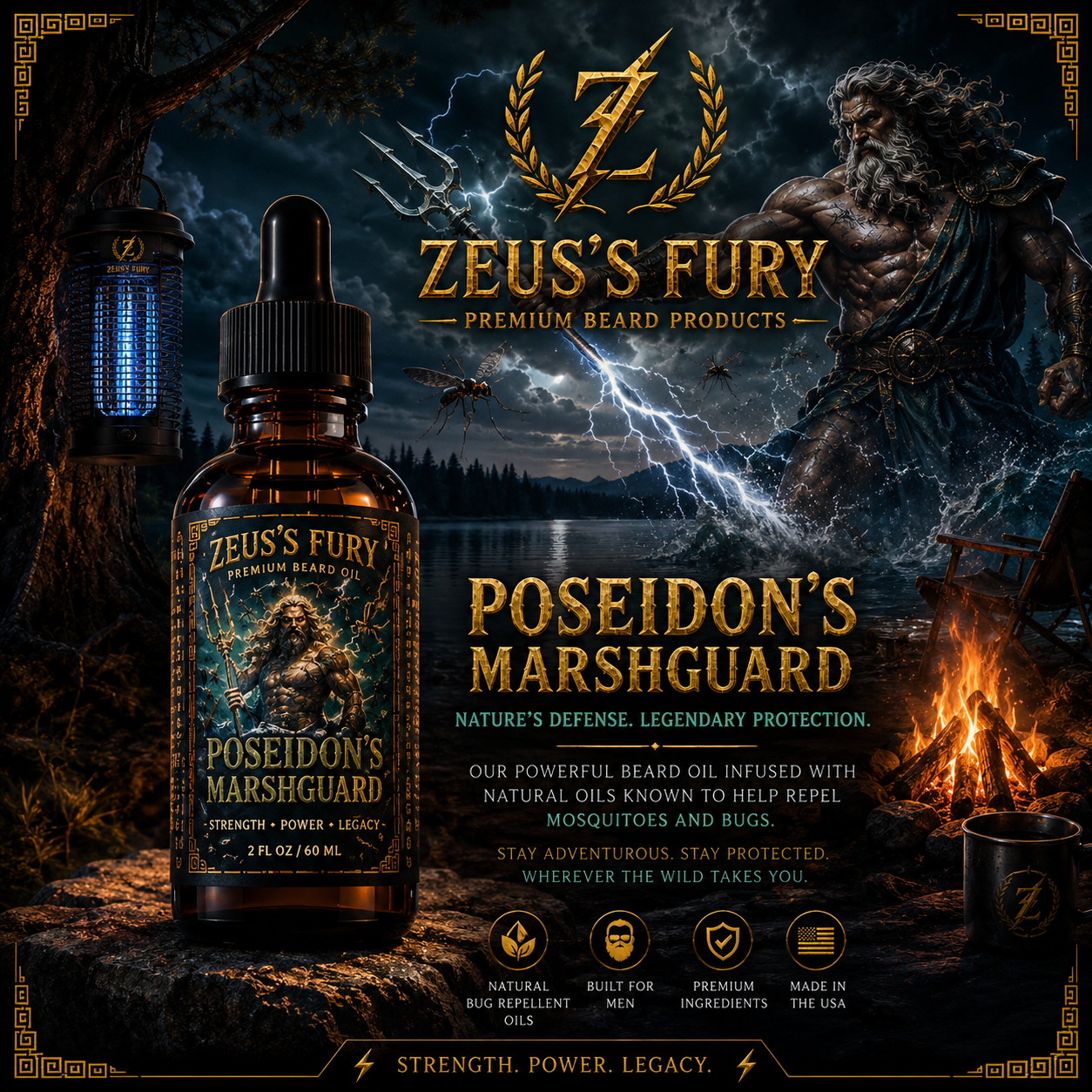 Poseidon's Marshguard 2 ounce (60ml) Beard Oil Bottle (6/3 backorder)